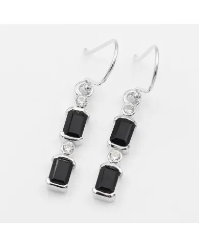 Black Onyx & Swarovski Crystal Earrings - 925 Sterling Silver Jewelry