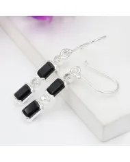 Black Onyx & Swarovski Crystal Earrings - 925 Sterling Silver Jewelry