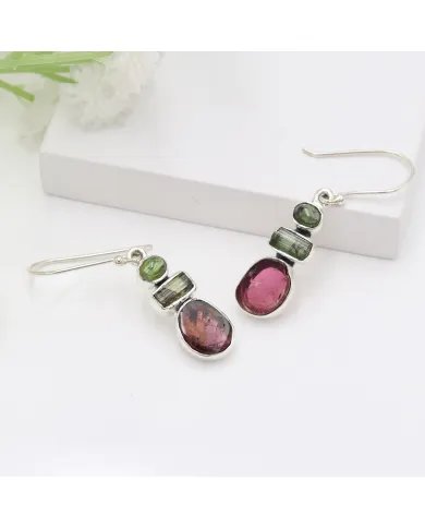 Tourmaline Earrings – 925 Silver Handmade Multicolor Gemstone Jewelry