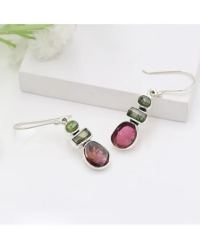 Tourmaline Earrings – 925 Silver Handmade Multicolor Gemstone Jewelry