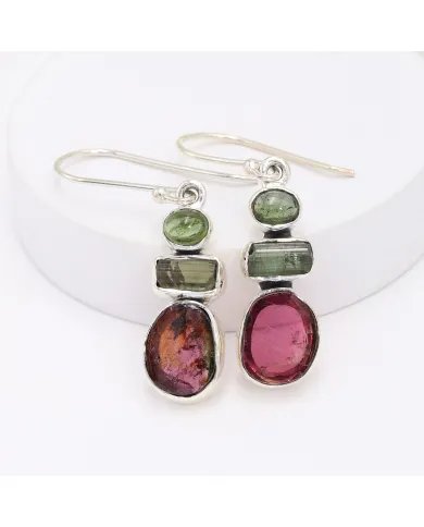 Tourmaline Earrings – 925 Silver Handmade Multicolor Gemstone Jewelry