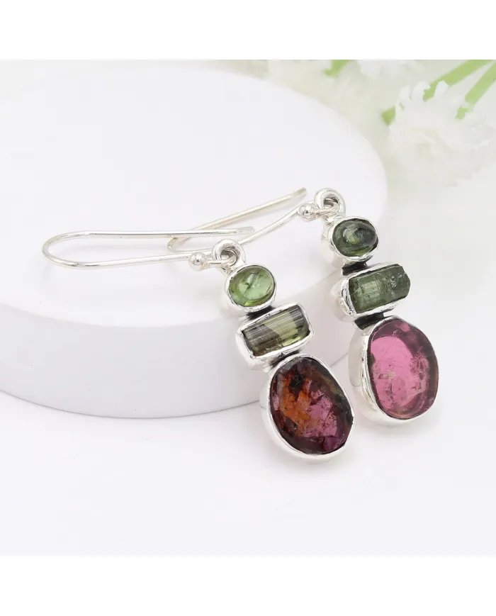 Tourmaline Earrings – 925 Silver Handmade Multicolor Gemstone Jewelry