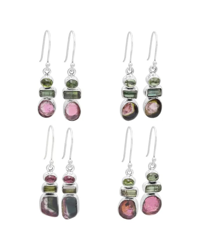 Tourmaline Earrings – 925 Silver Handmade Multicolor Gemstone Jewelry