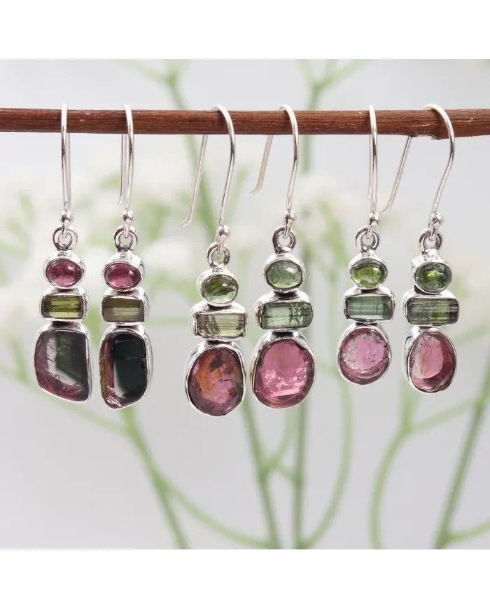 Tourmaline Earrings – 925 Silver Handmade Multicolor Gemstone Jewelry