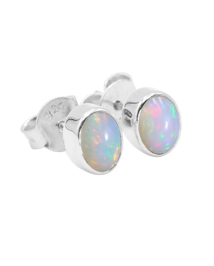 Ethiopian Opal Studs 925 Sterling Silver Oval Gemstone Handmade Jewelry