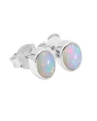 Ethiopian Opal Studs 925 Sterling Silver Oval Gemstone Handmade Jewelry