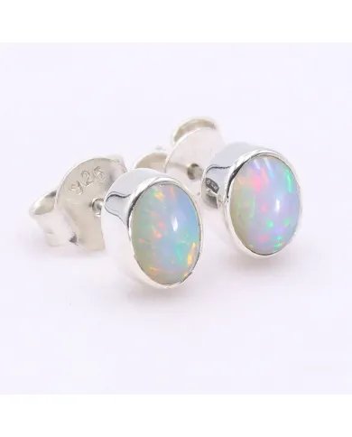 Ethiopian Opal Studs 925 Sterling Silver Oval Gemstone Handmade Jewelry