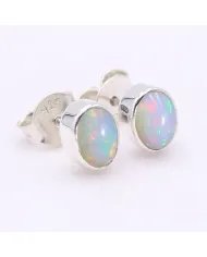 Ethiopian Opal Studs 925 Sterling Silver Oval Gemstone Handmade Jewelry