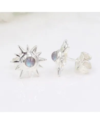 Natural Rainbow Moonstone Studs – Handmade 925 Sterling Silver Jewelry