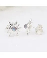 Natural Rainbow Moonstone Studs – Handmade 925 Sterling Silver Jewelry