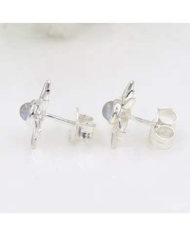 Natural Rainbow Moonstone Studs – Handmade 925 Sterling Silver Jewelry