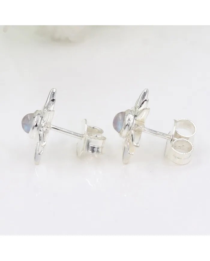 Natural Rainbow Moonstone Studs – Handmade 925 Sterling Silver Jewelry