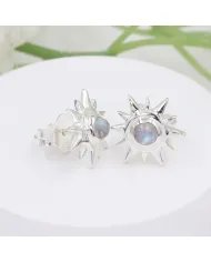 Natural Rainbow Moonstone Studs – Handmade 925 Sterling Silver Jewelry