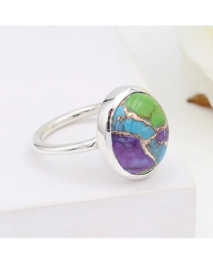 Natural Turquoise Ring - 925 Sterling Silver Oval Gemstone Handmade Jewelry