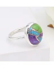 Natural Turquoise Ring - 925 Sterling Silver Oval Gemstone Handmade Jewelry