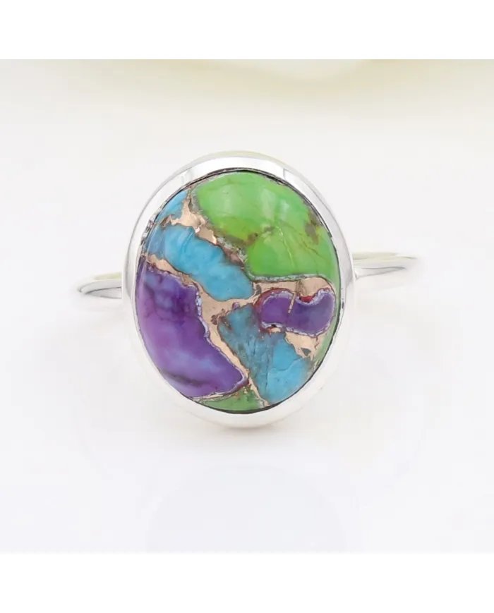 Natural Turquoise Ring - 925 Sterling Silver Oval Gemstone Handmade Jewelry