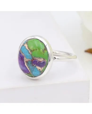 Natural Turquoise Ring - 925 Sterling Silver Oval Gemstone Handmade Jewelry