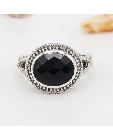 Natural Black Onyx Ring - 925 Sterling Silver Handmade Boho Jewelry