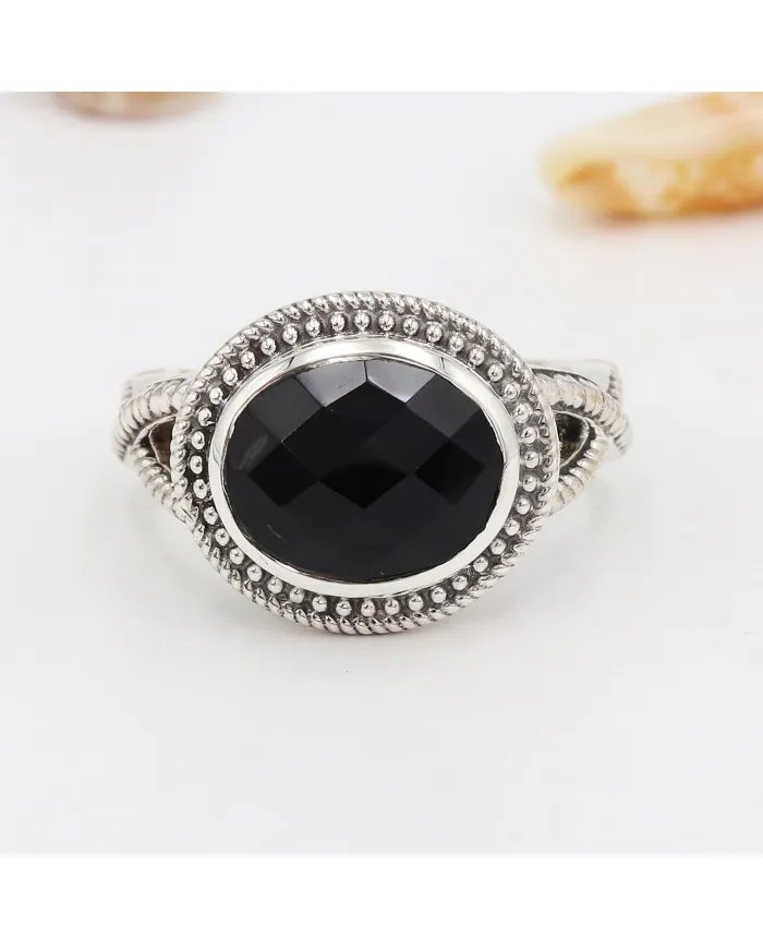 Natural Black Onyx Ring - 925 Sterling Silver Handmade Boho Jewelry