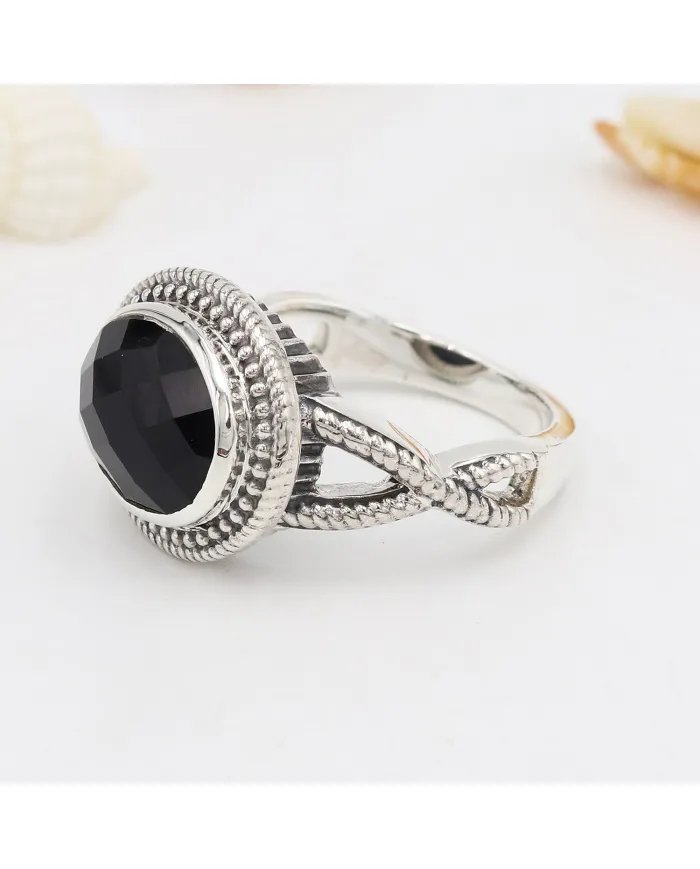 Natural Black Onyx Ring - 925 Sterling Silver Handmade Boho Jewelry