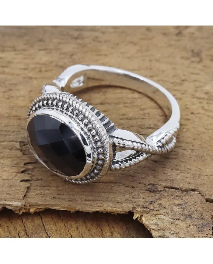 Natural Black Onyx Ring - 925 Sterling Silver Handmade Boho Jewelry