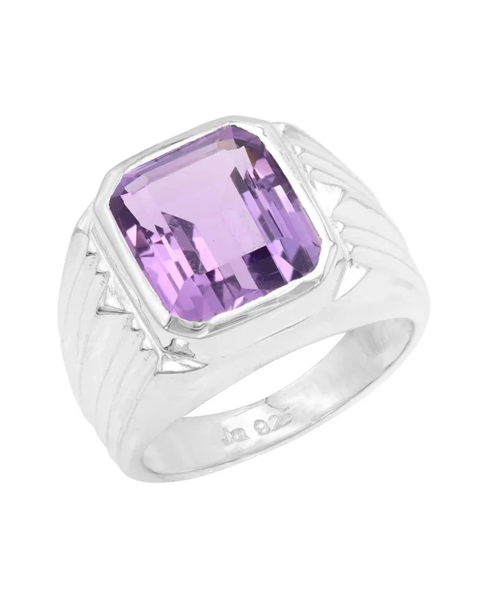 Amethyst Statement Ring - Sterling Silver Handmade Men's Jewelry