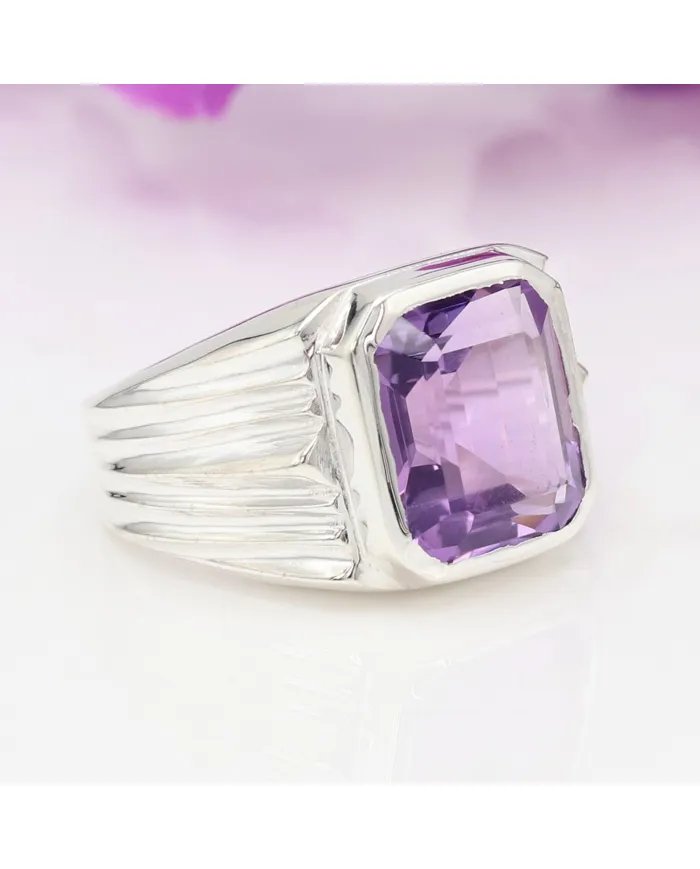 Amethyst Statement Ring - Sterling Silver Handmade Men's Jewelry