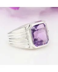 Amethyst Statement Ring - Sterling Silver Handmade Men's Jewelry