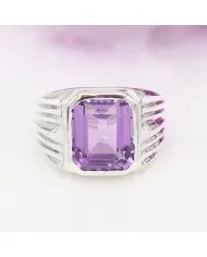 Amethyst Statement Ring - Sterling Silver Handmade Men's Jewelry