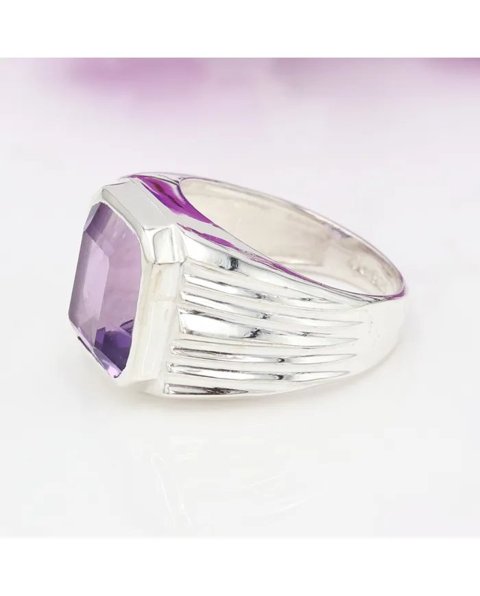 Amethyst Statement Ring - Sterling Silver Handmade Men's Jewelry