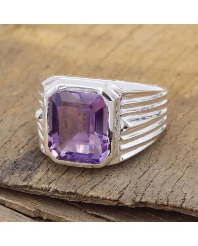 Amethyst Statement Ring - Sterling Silver Handmade Men's Jewelry
