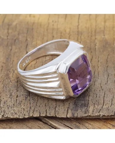 Amethyst Statement Ring - Sterling Silver Handmade Men's Jewelry