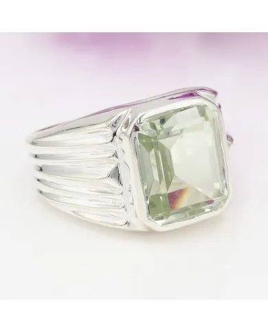 Green Amethyst Statement Ring - Sterling Silver Handmade Unisex Ring