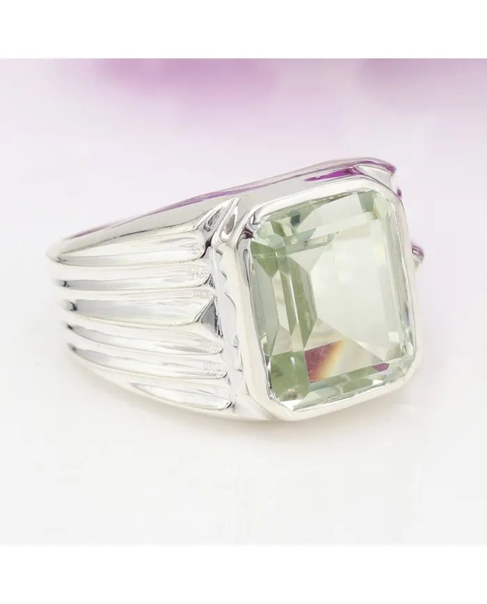 Green Amethyst Statement Ring - Sterling Silver Handmade Unisex Ring
