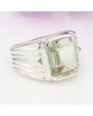 Green Amethyst Statement Ring - Sterling Silver Handmade Unisex Ring