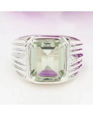 Green Amethyst Statement Ring - Sterling Silver Handmade Unisex Ring
