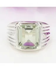 Green Amethyst Statement Ring - Sterling Silver Handmade Unisex Ring
