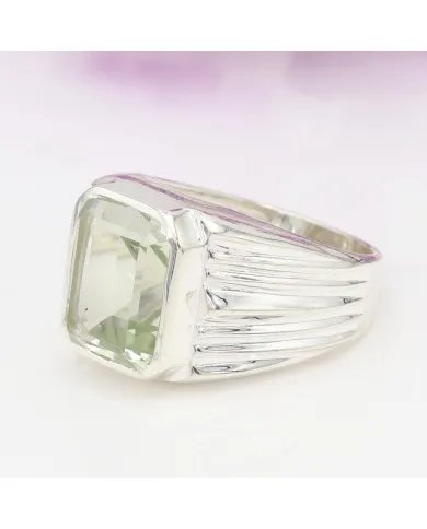 Green Amethyst Statement Ring - Sterling Silver Handmade Unisex Ring