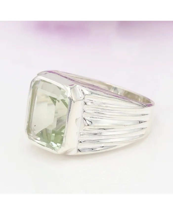 Green Amethyst Statement Ring - Sterling Silver Handmade Unisex Ring