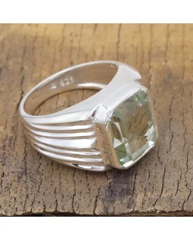 Green Amethyst Statement Ring - Sterling Silver Handmade Unisex Ring