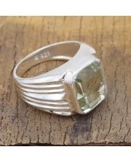 Green Amethyst Statement Ring - Sterling Silver Handmade Unisex Ring