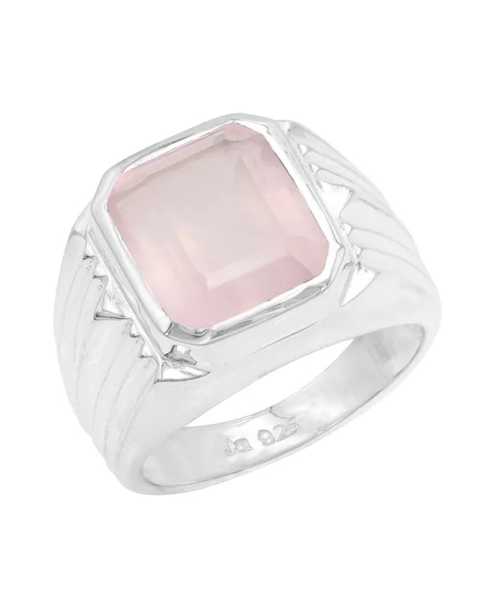 Rose Quartz Statement Ring - Sterling Silver Handmade Unisex Ring