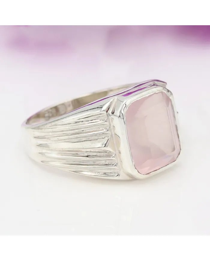 Rose Quartz Statement Ring - Sterling Silver Handmade Unisex Ring