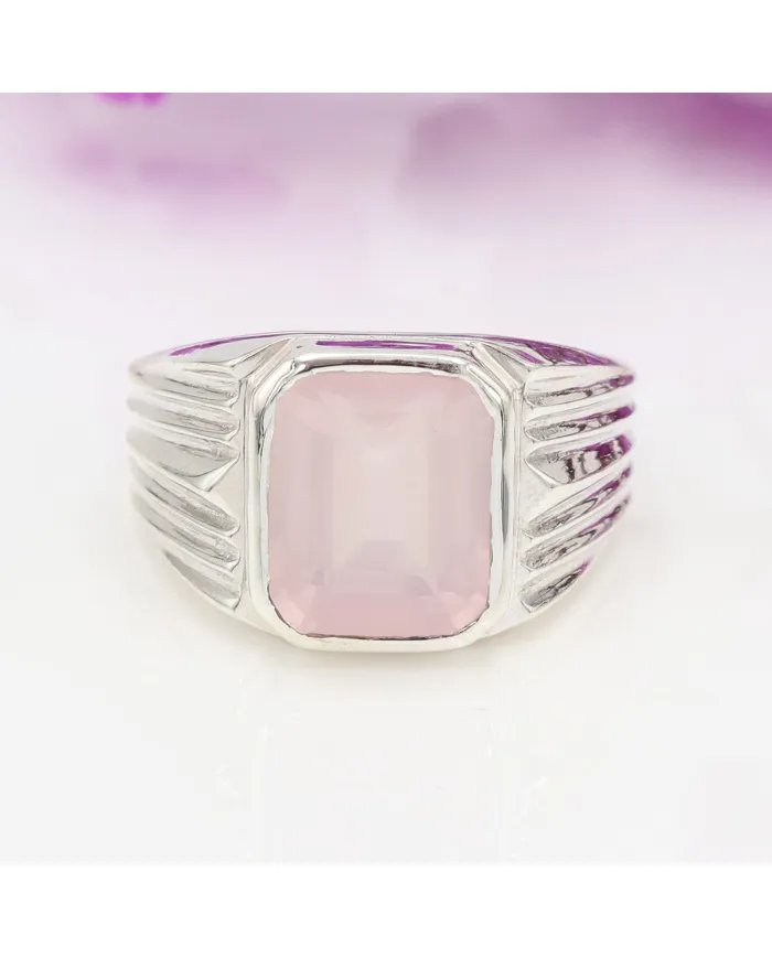 Rose Quartz Statement Ring - Sterling Silver Handmade Unisex Ring