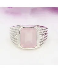 Rose Quartz Statement Ring - Sterling Silver Handmade Unisex Ring