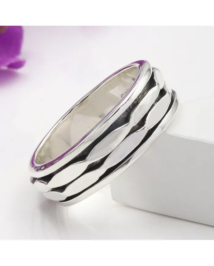 925 Sterling Silver Spinner Ring Fidget Anxiety Ring for Women and Men