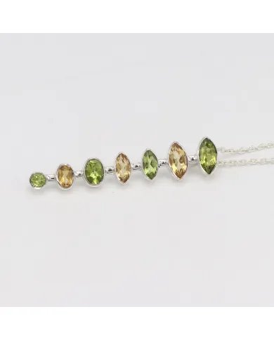 Multi-stone Pendant - 925 Sterling Silver Handmade Chain Jewelry