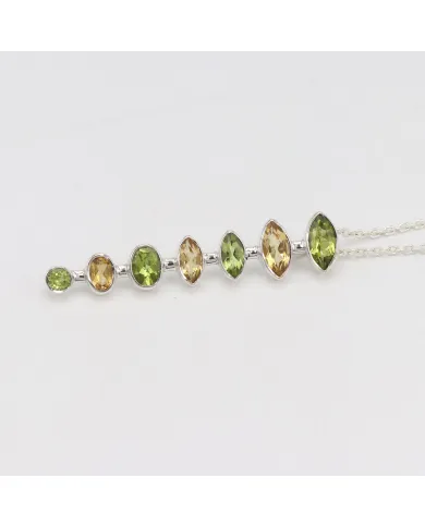 Peridot & Citrine Pendant - 925 Sterling Silver Handmade Chain Jewelry