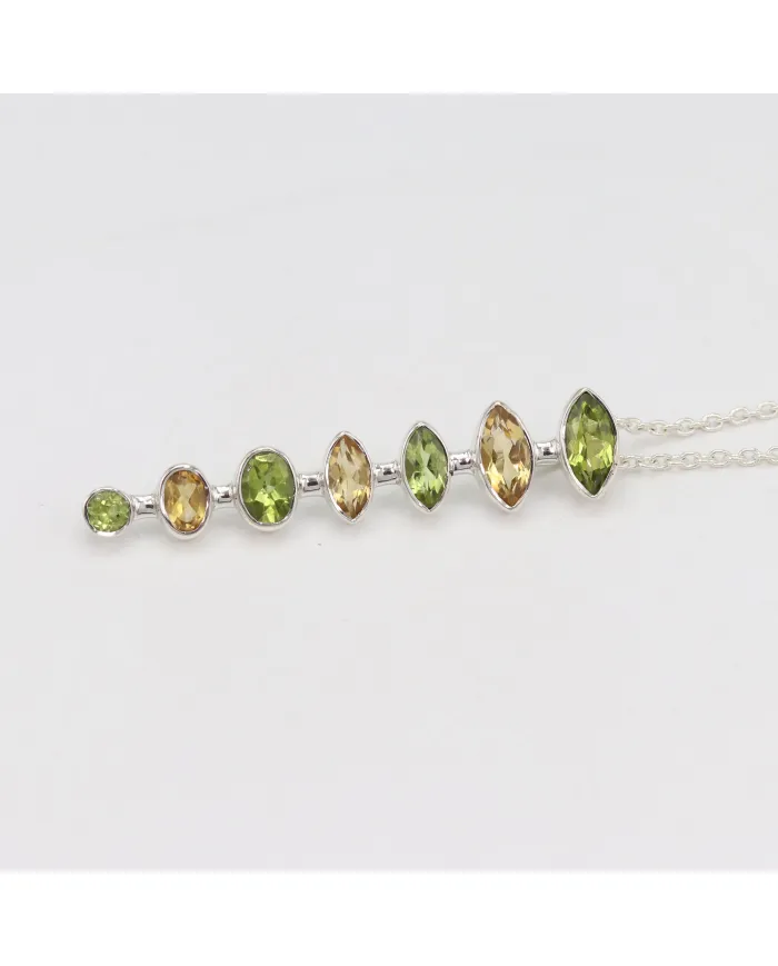 Peridot & Citrine Pendant - 925 Sterling Silver Handmade Chain Jewelry