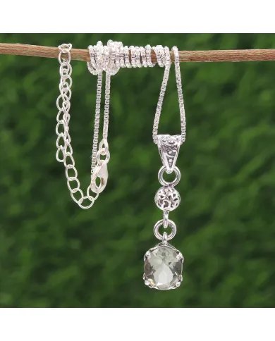 Green Amethyst Pendant Necklace – 925 Sterling Silver Charm Jewelry